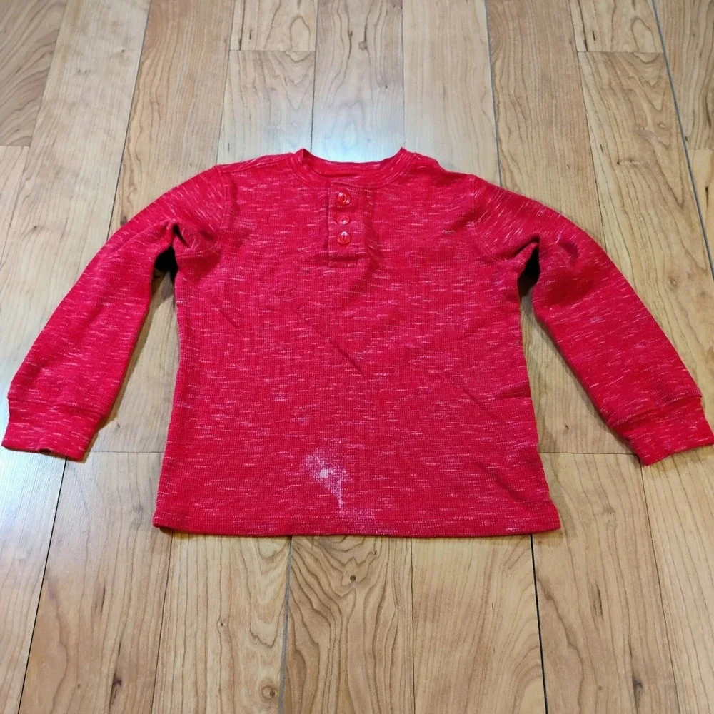 Oshkosh B'gosh Boy's Size 5T Red Qtr Button Thermal Long Sleeve Tee Shirt